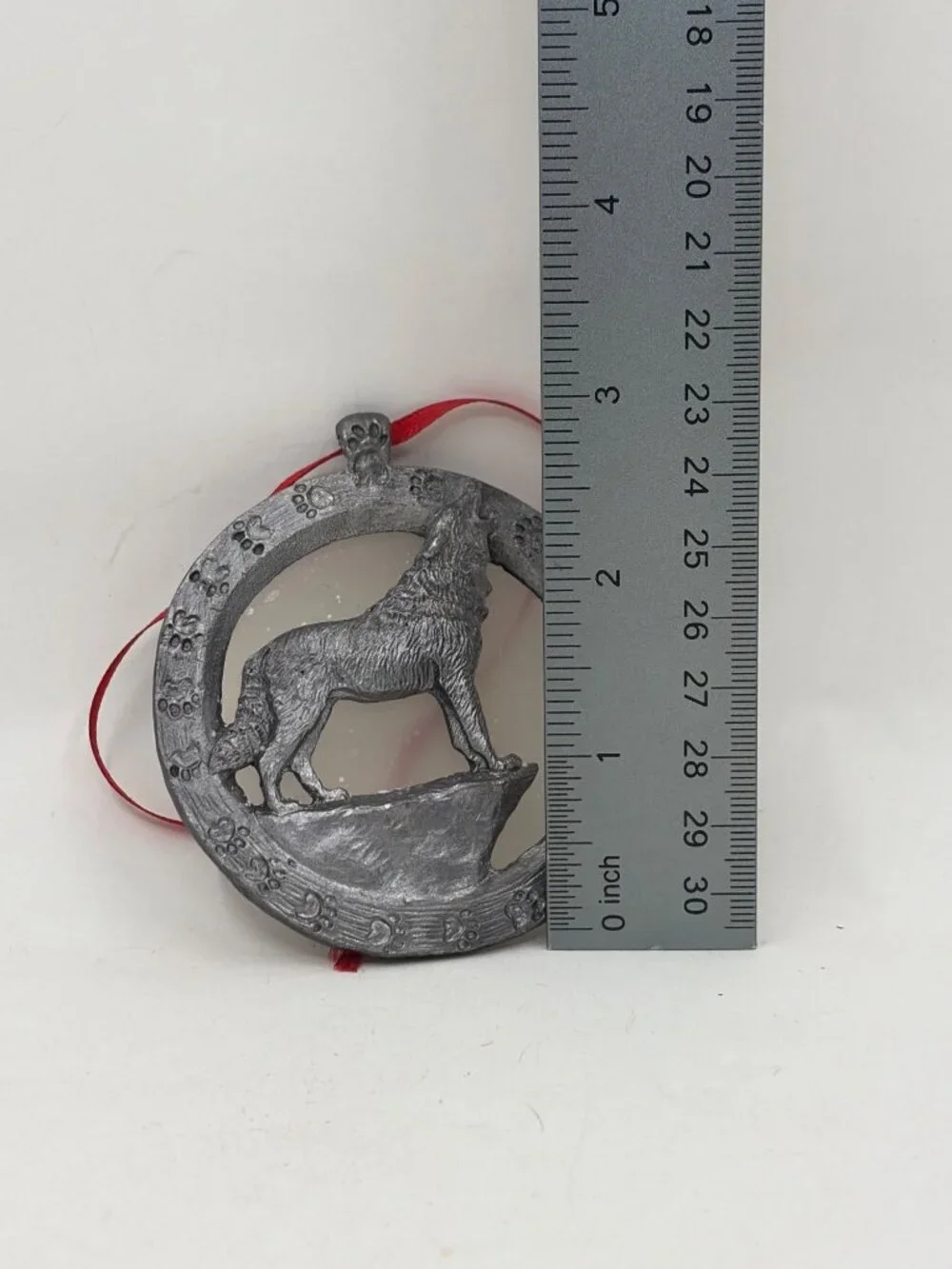 Vintage Ricker Pewter Wolf Howling Christmas Tree Ornament 1998 Holiday Decor